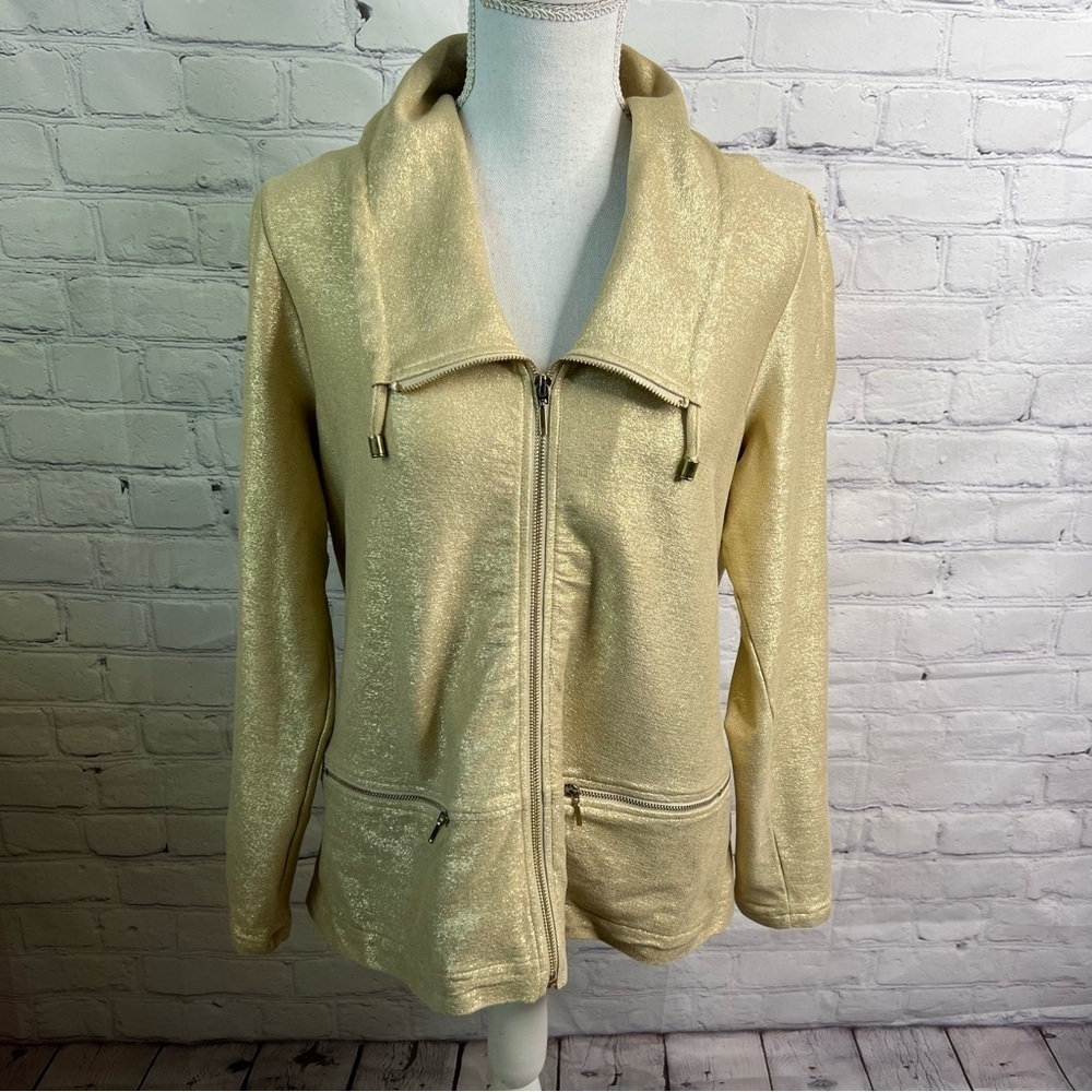 Chico’s Zenergy Gold Foiled Light Weight Jacket Medium
